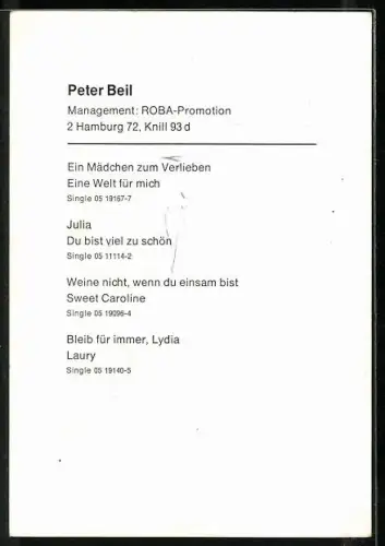 AK Musiker Peter Beil in die Kamera blickend, Autograph