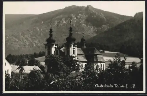 Foto-AK Haindorf i. B., Blick auf die Klosterkirche Haindorf