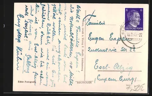 AK Gablonz a. N., Blick auf das neue Rathaus und die Kirche