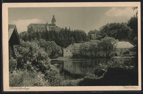AK Deutsch Gabel / Jablone v Podjestedi, Schloss Lämberg vom See aus gesehen