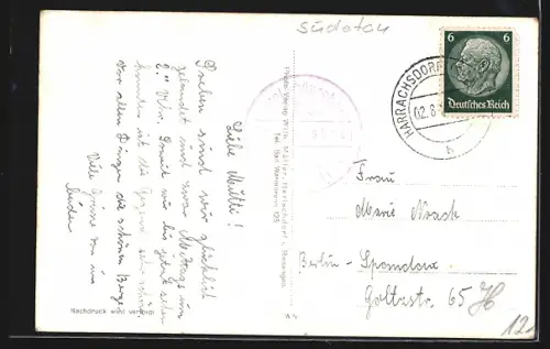 AK Harrachsdorf im Riesengeb., Ortsansicht vom Berghang aus