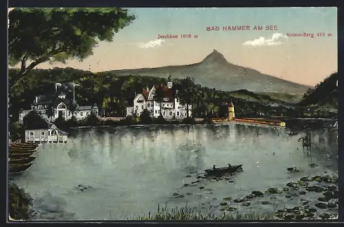 AK Bad Hammer am See, Ansicht vom See mit Fernblick auf den Jeschken