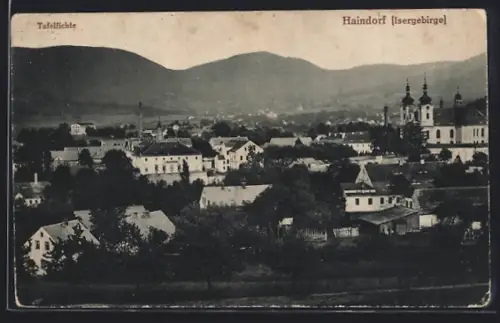 AK Haindorf-Hejnice, Teilansicht mit Tafelfichte im Hintergrund