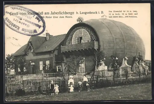 AK Langenbruck, Kinder vor dem Gasthaus Riesenfass am Jaberlichberg
