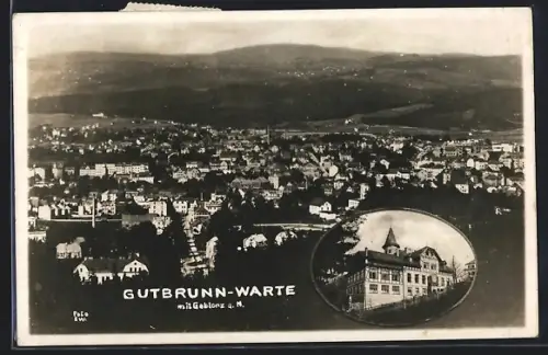Foto-AK Gablonz a. N., Gutbrunn-Warte, Ortsansicht von Gablonz aus der Vogelschau