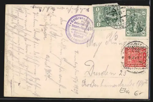 Foto-AK Gablonz a. N., Gutbrunn-Warte, Ortsansicht von Gablonz aus der Vogelschau