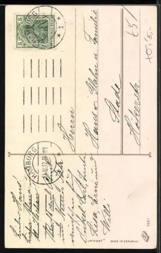 AK Neujahr, Blumenuhr zeigt 12 Uhr Nachts