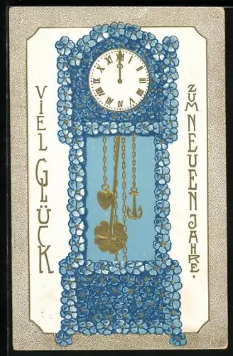 AK Blumenuhr, Viel Glück zum Neuen Jahre, Blumenbild