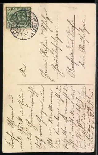 AK Kinderpaar mit Geige auf einer Uhr, Blumenbild