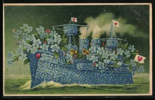 AK Blumenbild eines Passagierdampfers aus Vergissmeinnicht
