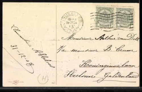 Präge-AK Weisse Tauben auf Schlitten aus Vergissmeinnicht, Neujahrsgruss