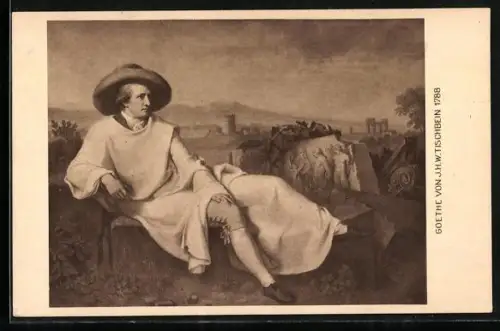 AK Goethe sitzt auf einem Stein