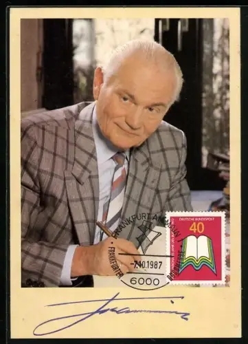 AK VIP Karte von Heinz G. Konsalik, im karierten Anzug