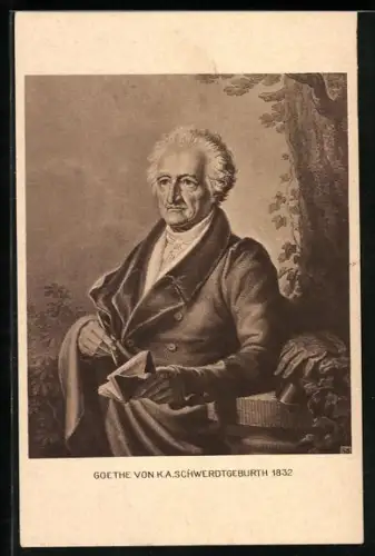 AK Goethe mit einem Notizbuch, 1832