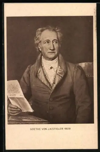 AK Goethe mit einem Brief in der Hand, 1828