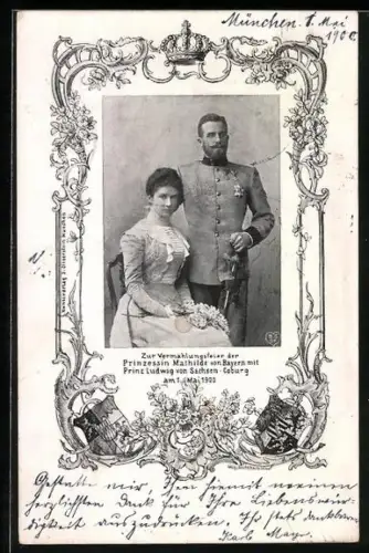 AK Vermählungsfeier d. Prinzessin Mathilde v. Bayern m. Prinz Ludwig v. Sachsen-Coburg 1900