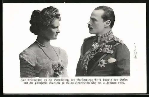 AK Grossherzog Ernst Ludwig von Hessen mit der Prinzessin Eleonore zu Solms-Hohensolms-Lich