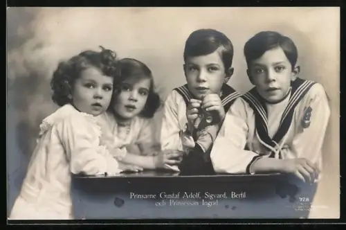 AK Königshaus von Schweden, Prinsarne Gustaf Adolf, Sigvard, Bertil och Prinsessan Ingrid