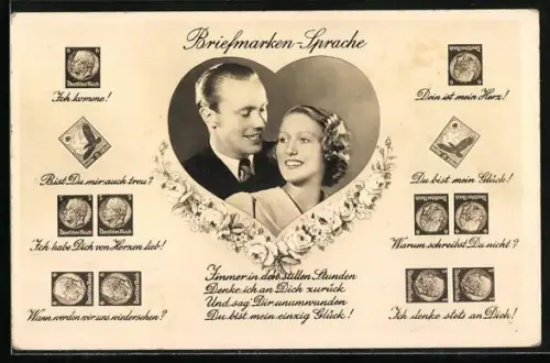 AK Briefmarkensprache, Immer in den stillen Stunden denke ich an Dich zurück...