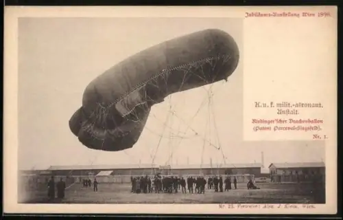 AK Wien, Jubiläums-Ausstellung 1898, K. u. k milit. aeronaut. Anstalt, Riedinger'scher Drachenballon