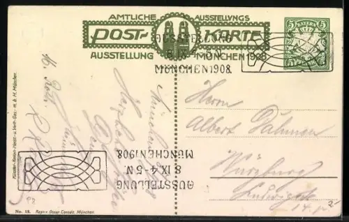 Künstler-AK sign. Fritz Klee: München, Ausstellung 1908, Kindl auf einem Fisch