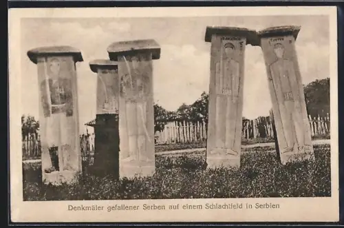 AK Serbien, Denkmäler gefallener Serben auf einem Schlachtfeld