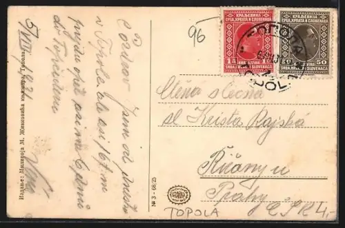 AK Topola, Ortsansicht mit Landstrasse aus der Vogelschau