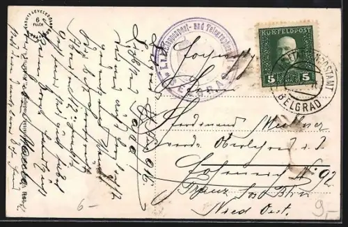 AK Belgrad, Fürst Michael Strasse mit Hotelgebäude und Kutsche