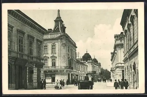 AK Belgrade, Strassenpartie mit Passanten