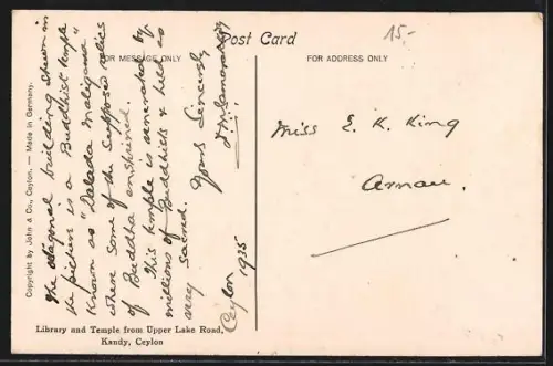 AK Kandy, Library and Temple from Upper Lake Road