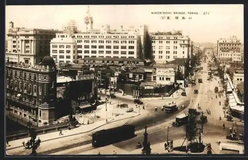 AK Tokyo, Nihonbashi Bridge, Strassenbahn