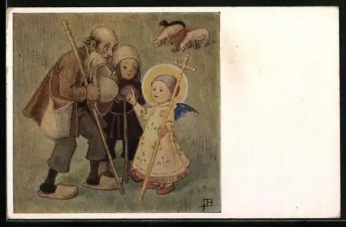 Künstler-AK Josef Bachlechner: Verkündigung an die Hirten