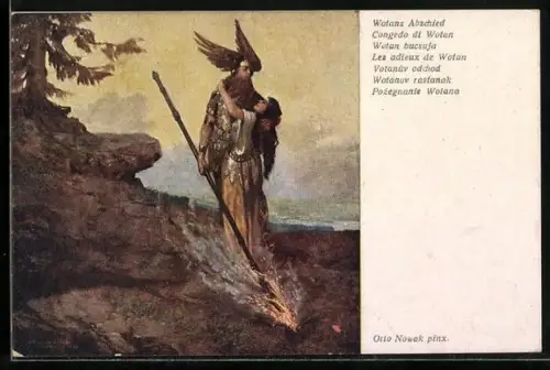 Künstler-AK Wotans Abschied, Nibelungen