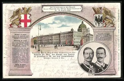 Lithographie Besuch von König Victor Emanuel III. von Italien bei Kaiser Wilhelm II.
