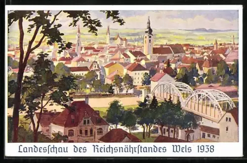 AK Wels, Landesschau des Reichsnährstandes 1938, Blick über den Ort