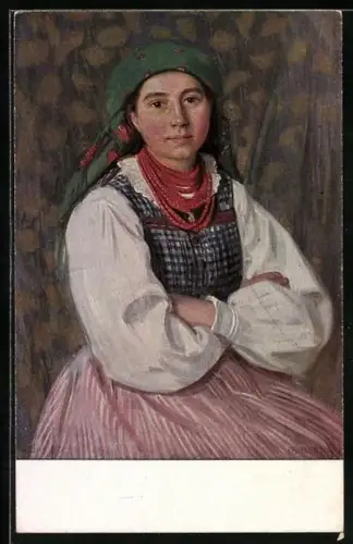 AK Biskupice, Bronka, Tochter eines polnischen Landwirtes, in volkstypischer Tracht