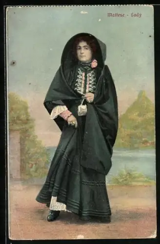AK Malta, Frau in Tracht