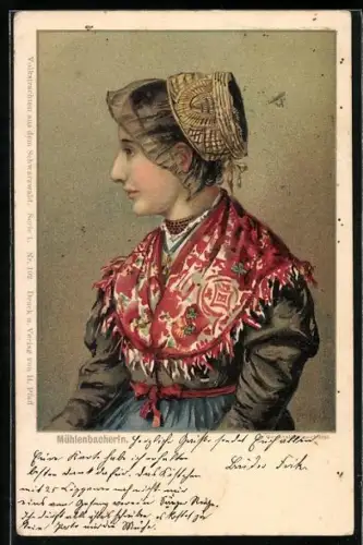 Künstler-AK Junge hübsche Mühlenbacherin in Tracht