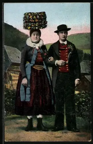 AK Brautpaar aus St. Georgen in Schwarzwälder Tracht