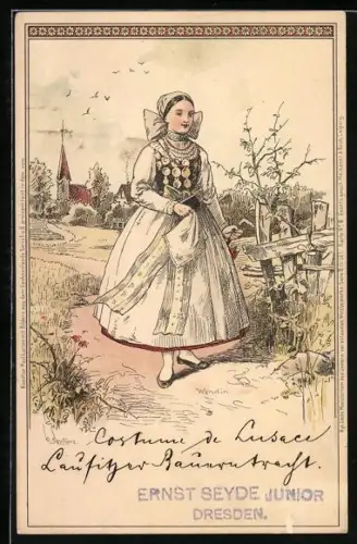 Künstler-AK Meissner & Buch (M&B) Nr. 8: Frau aus dem Spreewald in Tracht