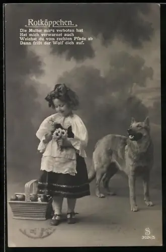 AK Wolf trifft Rotkäppchen im Wald