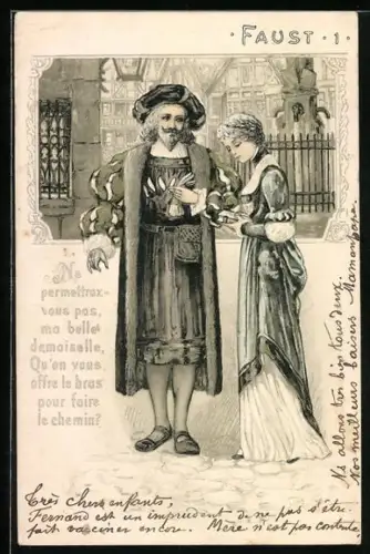 AK Faust, Margarete mit Faust in der Ortschaft