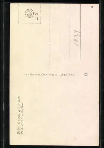 AK Prins Gustaf Adolf mit Prinsessan Sibylla mit Hund