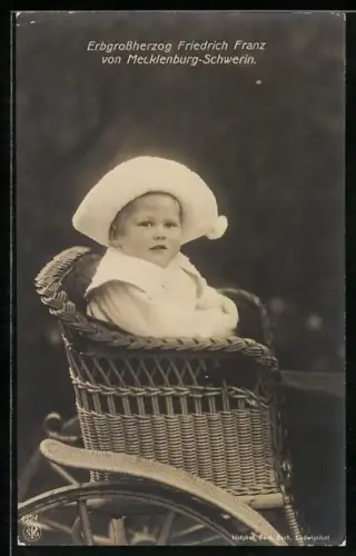 AK Erbgrossherzog Friedrich Franz von Mecklenburg-Schwerin als Knabe im Korbsessel