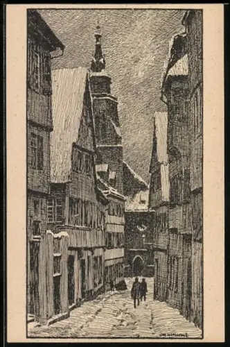 Künstler-AK Ubbelohde: Tübingen, Stiftskirche von der Münzgasse aus