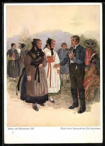 AK schwäbische Volkstrachten: Ulmer und Blaubeurer Alb