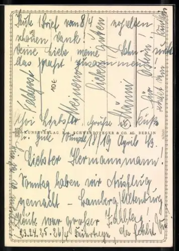 Künstler-AK Puppe, Kleinkind spielt in seinem Bett