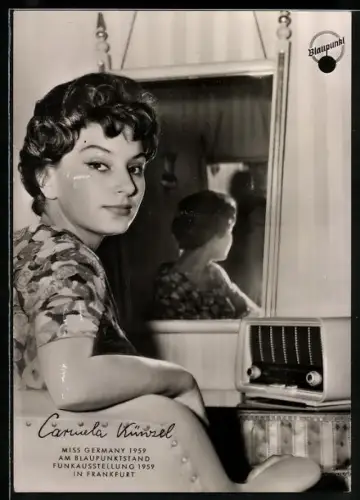 AK Frankfurt, Schönheitskönigin Carmela Künzel, Miss Germany 1959, Funkausstellung, Radio