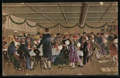 AK Sankt Georgen, Damen u. Herren bei einer Hochzeit in Schwarzwälder Tracht, Volkstanz