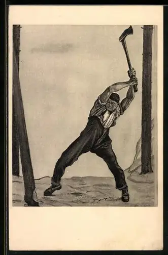 Künstler-AK Ferdinand Hodler: Holzfäller bei der Arbeit